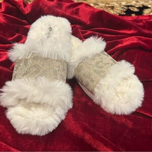 Gianni Bini White and Silver Furry Slippers